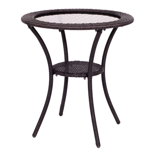 Costway Round Rattan Wicker Coffee Table Glass Top Steel Frame Patio