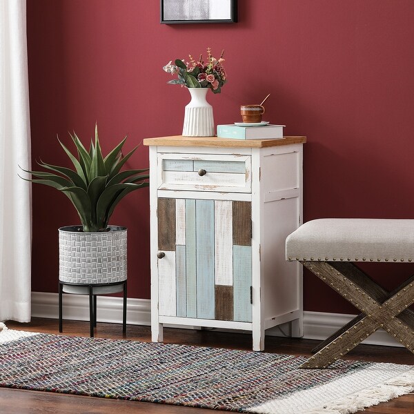 Multi-Color Wood 1-Drawer 1-Door Side Table with Storage - 28.2