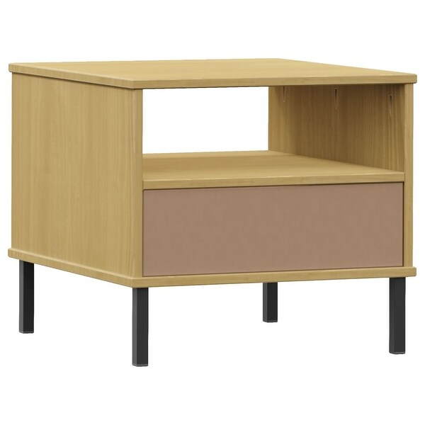 vidaXL Solid Wood Pine Bedside Table with Metal Legs OSLO Desk Multi Colors - 19.7