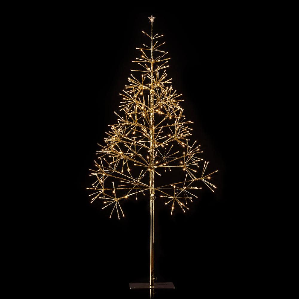 Alpine Corporation 53/61 in. Tall Indoor/Outdoor Artificial Christmas Tree with Warm White LED Lights, Gold CRD111S-GD