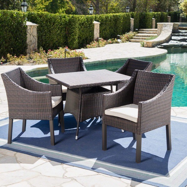 Franco Outdoor 5piece Square Wicker Dining Set with Cushions by Christopher Knight Home