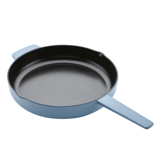 Enameled Cast Iron Induction Skillet With Helper Handle And Pour Spouts Blue Velvet