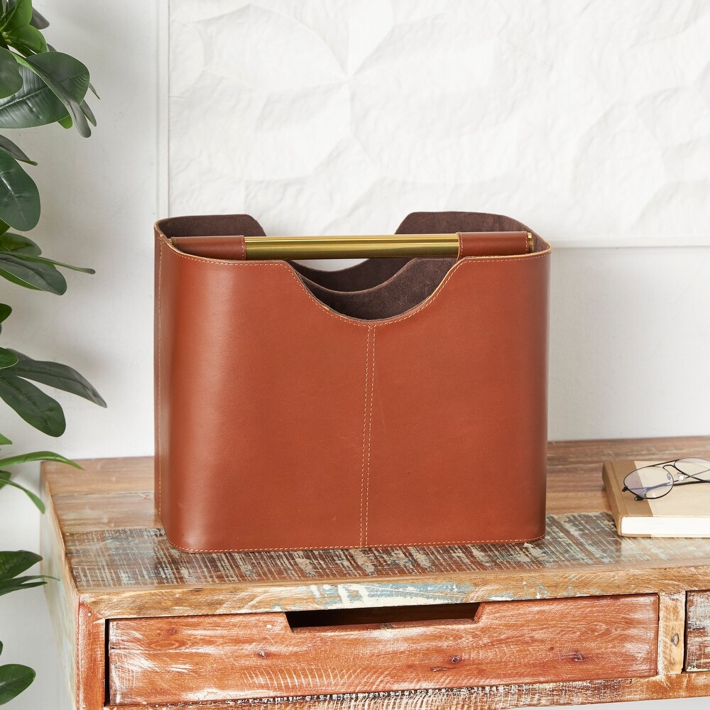 Brown or Light Gray Leather Magazine Holder with Divided Inside