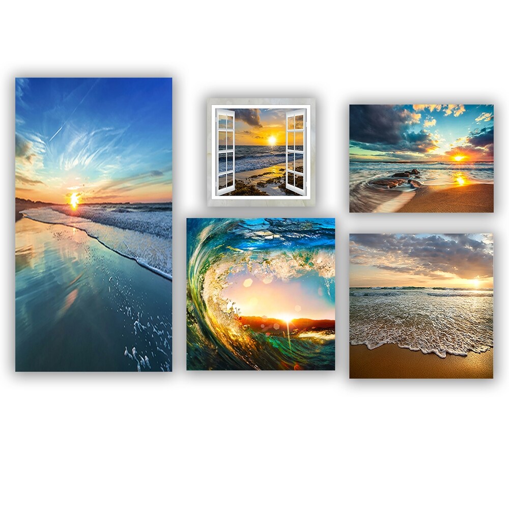 Designart   Coastal and Beach Collection   Coastal Wall Art set of 5 pieces   Blue