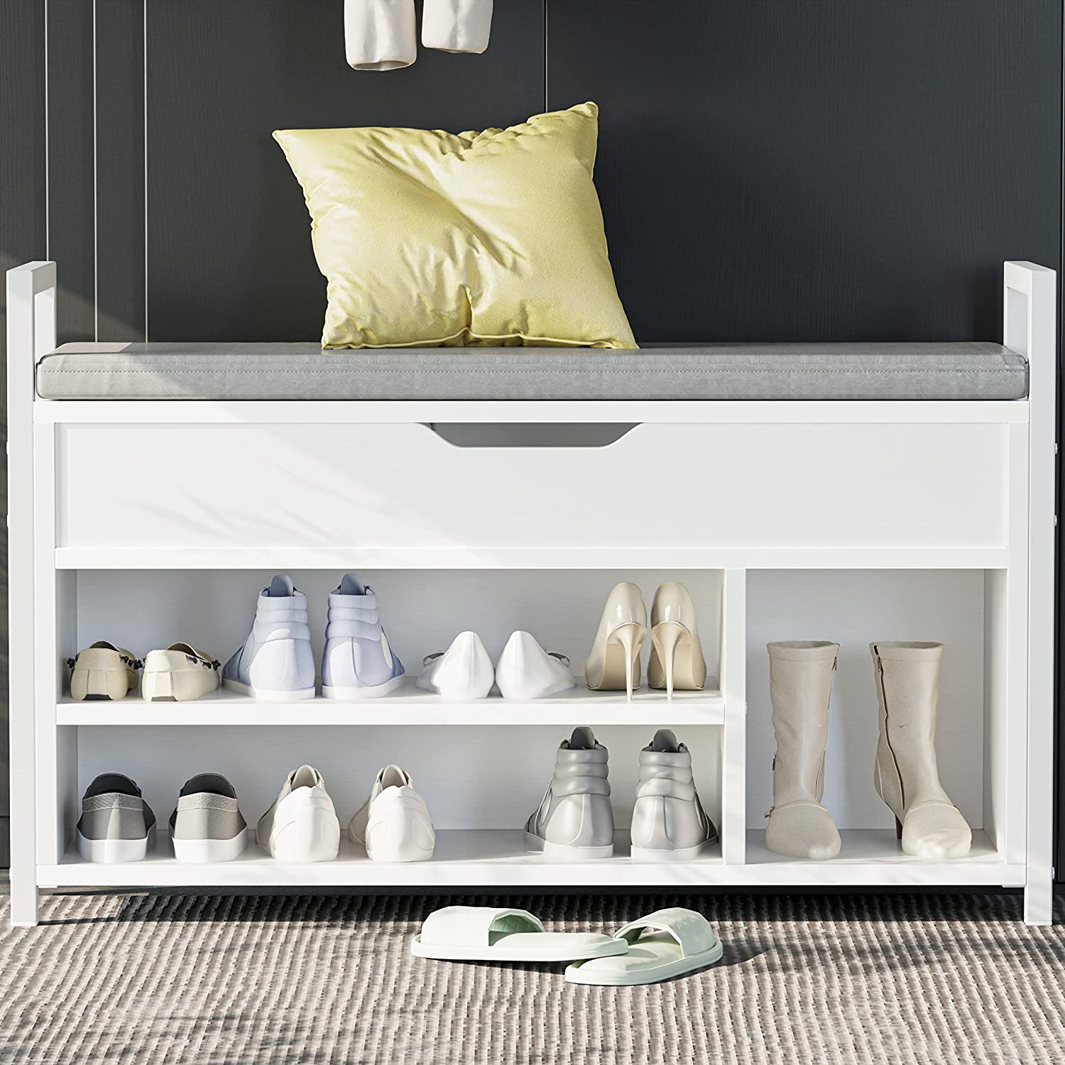 Shoe Storage Bench, Entryway Bench with Storage Box 2-Tier Shoe Rack for Entryway, Bedroom, Hallway