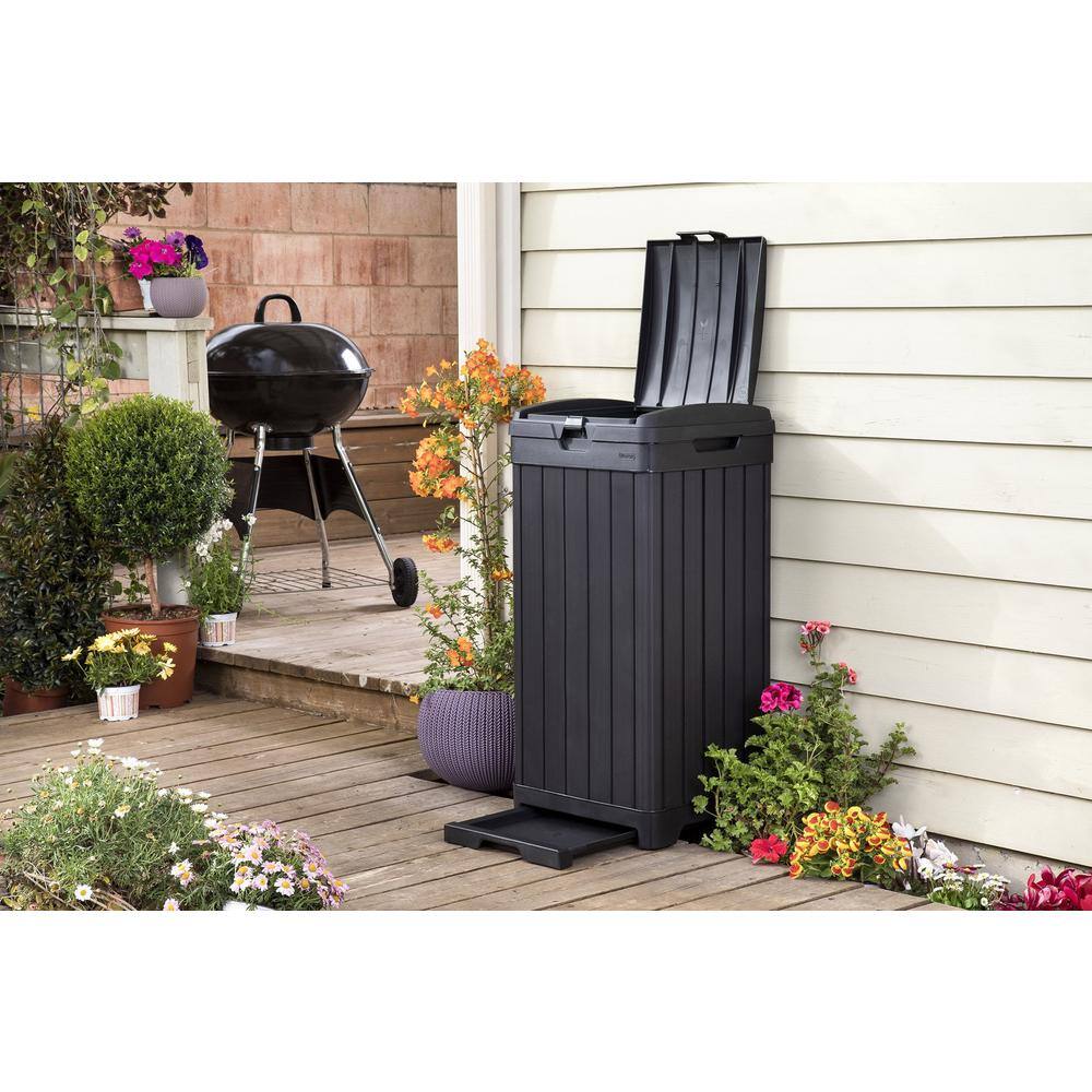 38 Gal. Trash Can with Lid and Drip Tray for Easy Cleaning-Perfect for Patios Kitchens Black PU7DX7LW2Z