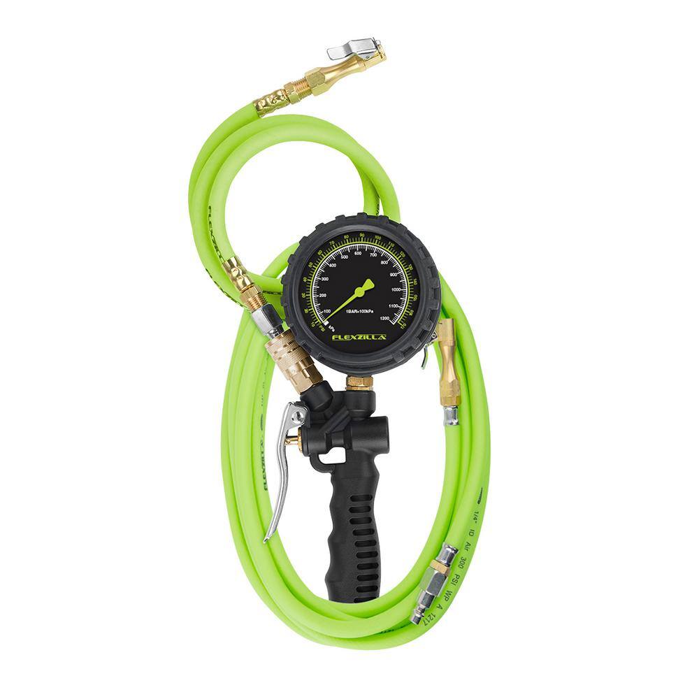 Flexzilla Combo Inflator Kit with Flexzilla Air Hose 3 ft. and 15 ft. Extensions Lock on Chuck AL2025FZ-2