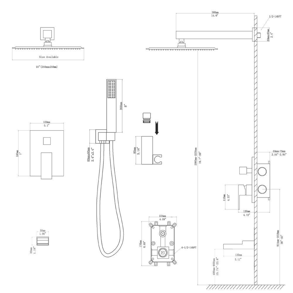 LORDEAR Single Handle 3-Spray High Pressure Tub and Shower Faucet with 10 in. Shower Head in Brushed Nickel Valve Included SLF16015-ORB-10