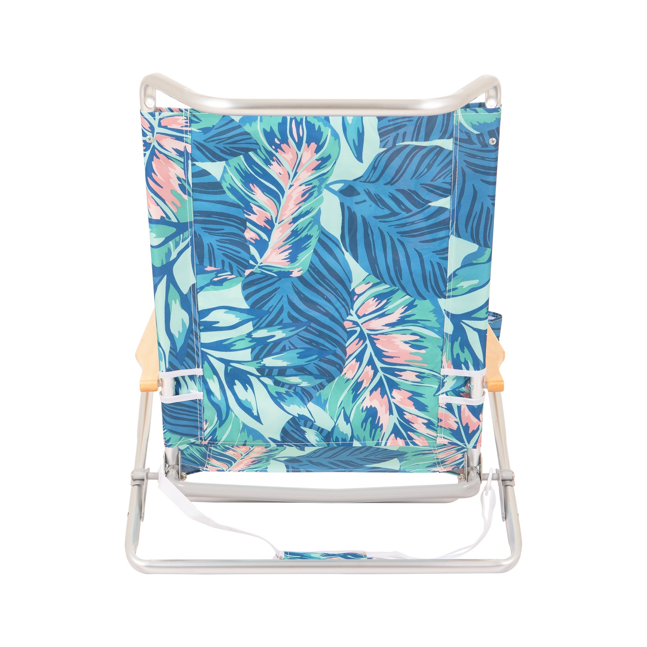 Mainstays Wood Arm Reclining Lay-Flat Beach Chair, Green Palm