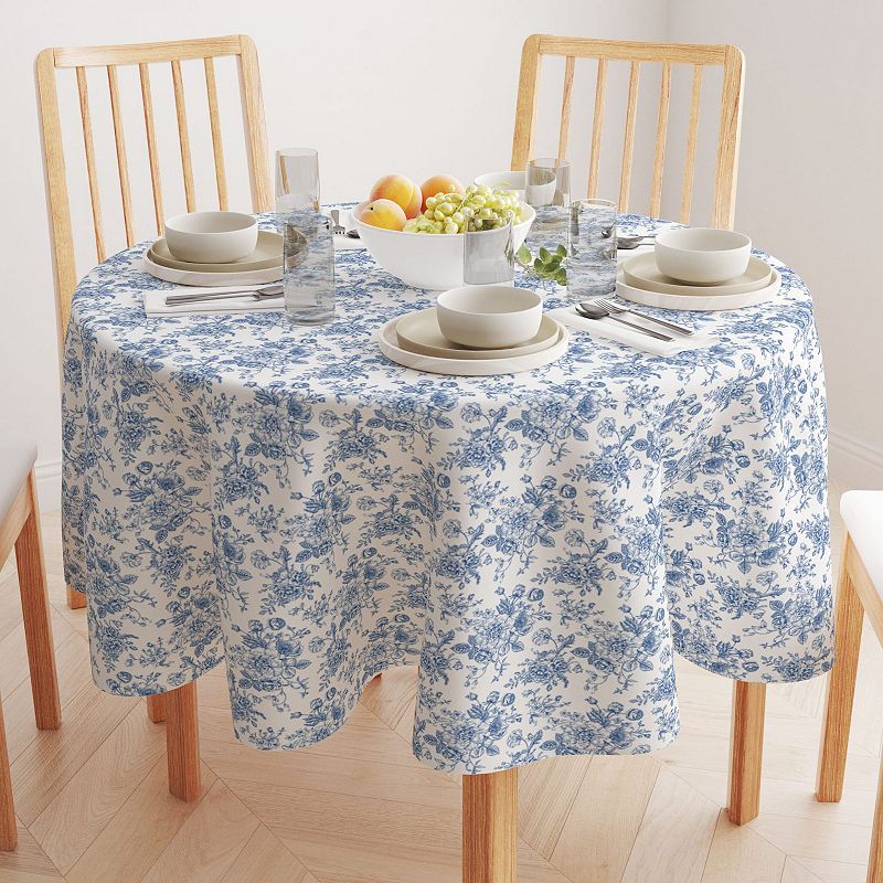 Round Tablecloth， 100% Cotton， 60 Round， Bouquet of Blue Flowers