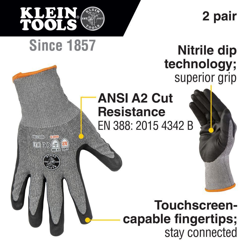 Klein Tools 2-Pair of Work Gloves Cut Level 2 Touchscreen - Large 60185 from Klein Tools