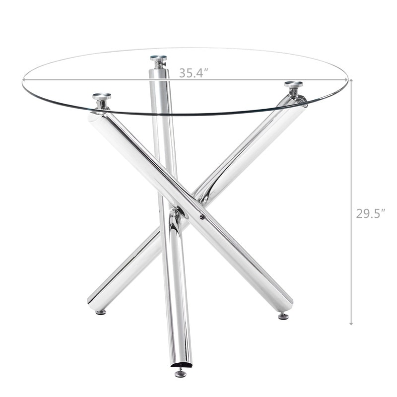 Round Transparent Glass Top Dining Table with Cross Leg