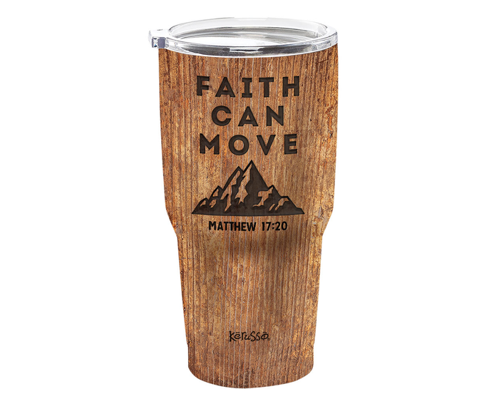 Kerusso Dual Wall Stainless Steel Faith Can Move Mug - Wood Grain， 30 oz. - MUGS221