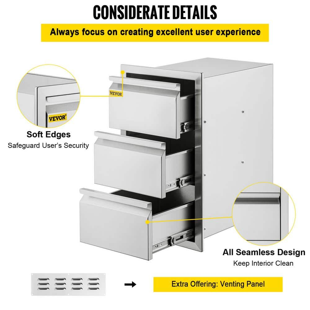 VEVOR 14.7 in. W x 25.4 in. H x 18.7 in. D Outdoor Kitchen Drawers Stainless Steel Box Frame Flush Mount BBQ Access Drawers CTG19.6X26.600001V0