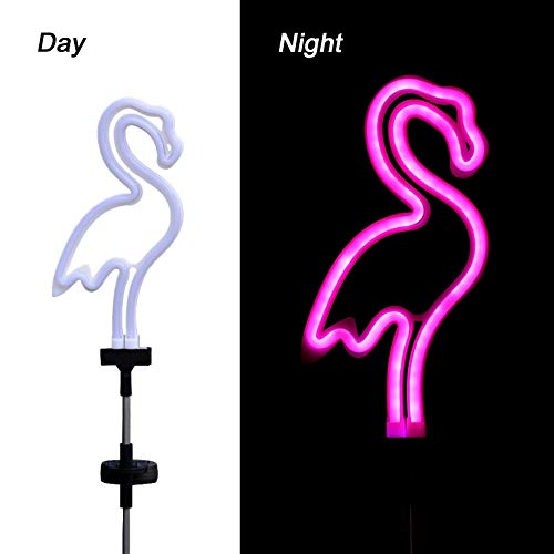 [Set of 2] Flamingo Solar Garden Stake Lights， Outdoor Solar Pathway Light for Lawn Patio Yard Walkway， Neon Pink Lighting (29.5