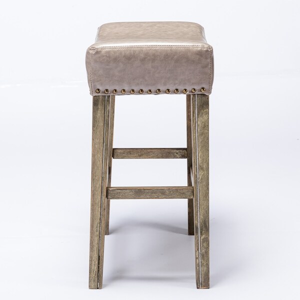 Modern Bar Stool Set of 2， No Back Artificial Leather Stool， Solid Wood Legs Sturdy and Stable for Bar Kitchen Counter