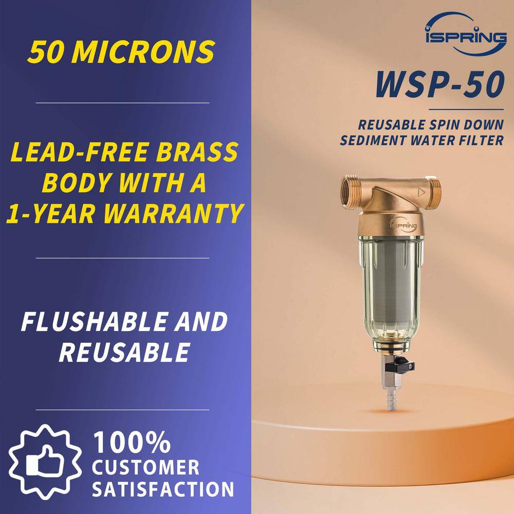 ISPRING WSP-50 Reusable Spin Down Sediment Water Filter 20 GPM 1 in. MNPT 34 in. FNPT WSP-50