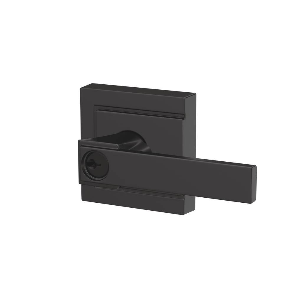 Schlage Northbrook Matte Black Keyed Entry Door Handle with Upland Trim F51A NBK 622 ULD