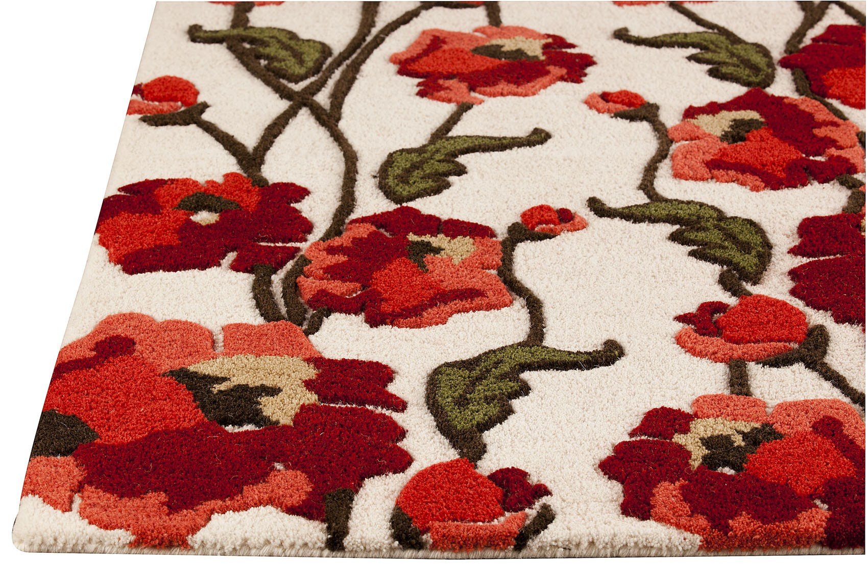 Fiore Collection Hand Tufted Wool Area Rug in White and Red