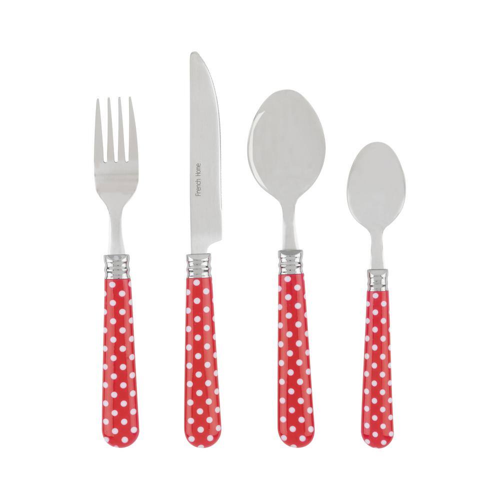 French Home Bistro 16-Piece Picnic Polka Dot Stainless Steel Flatware Set (Service for 4) B04