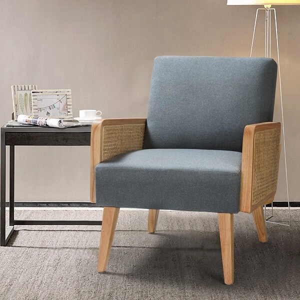 Carmina Upholstered Accent Chair with Natural Rattan Arms by HULALA HOME