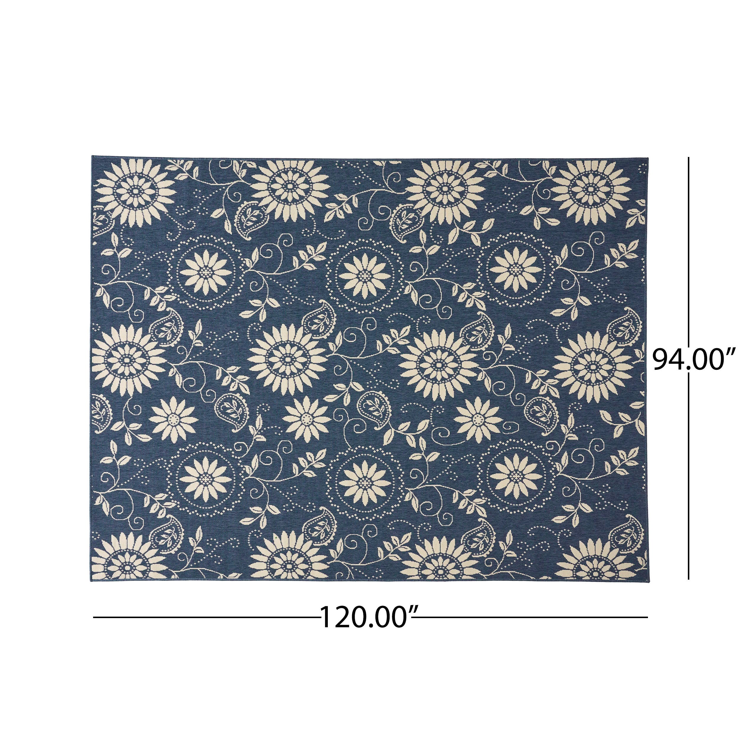 Bubles Outdoor Botanical Area Rug, Blue and Ivory