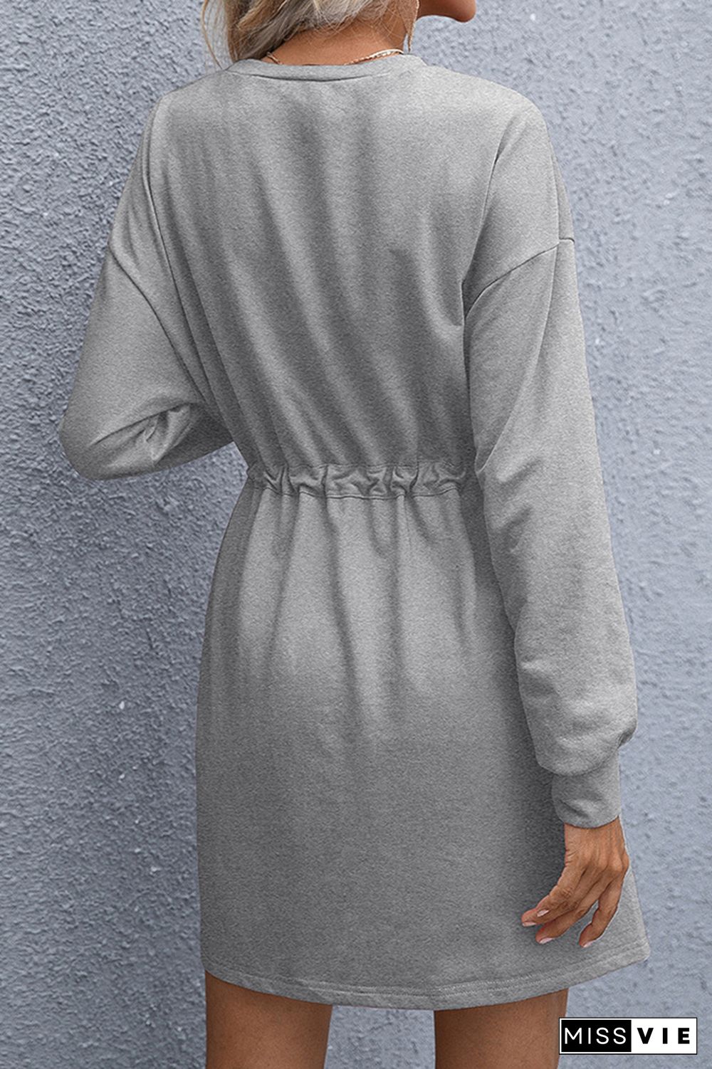 Solid Drawstring Long Sleeve Dress Women Wholesale