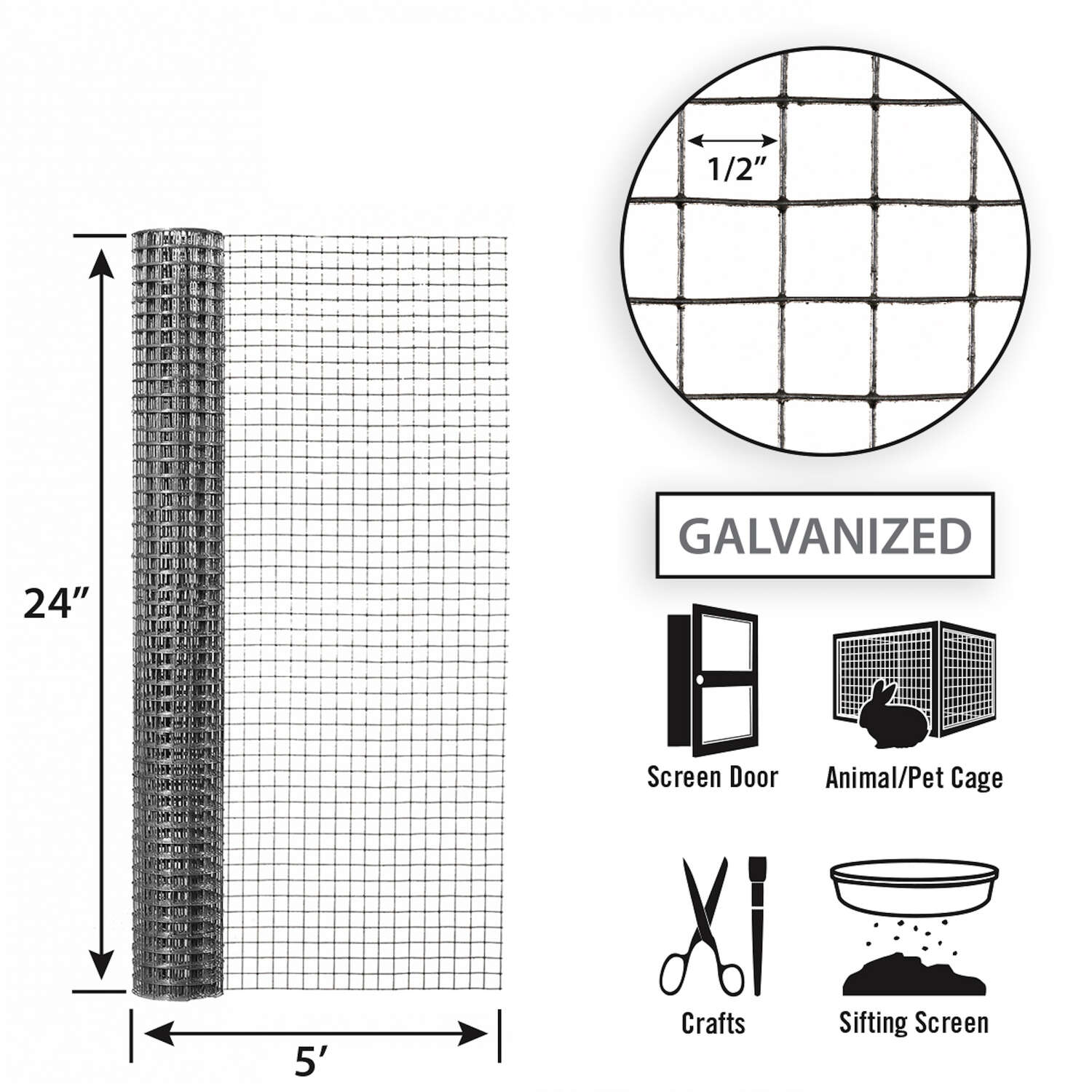 Garden Craft 24 in. H X 5 ft. L Galvanized Steel Hardware Cloth 1/2 in.