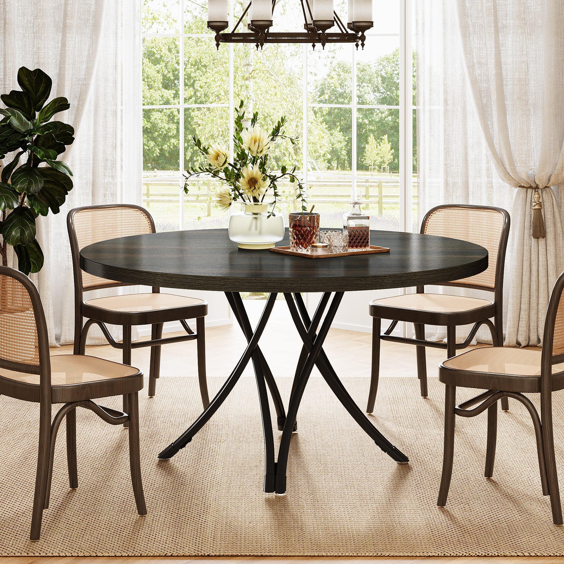 47 Dining Table, Wood Circle Kitchen Table for 4