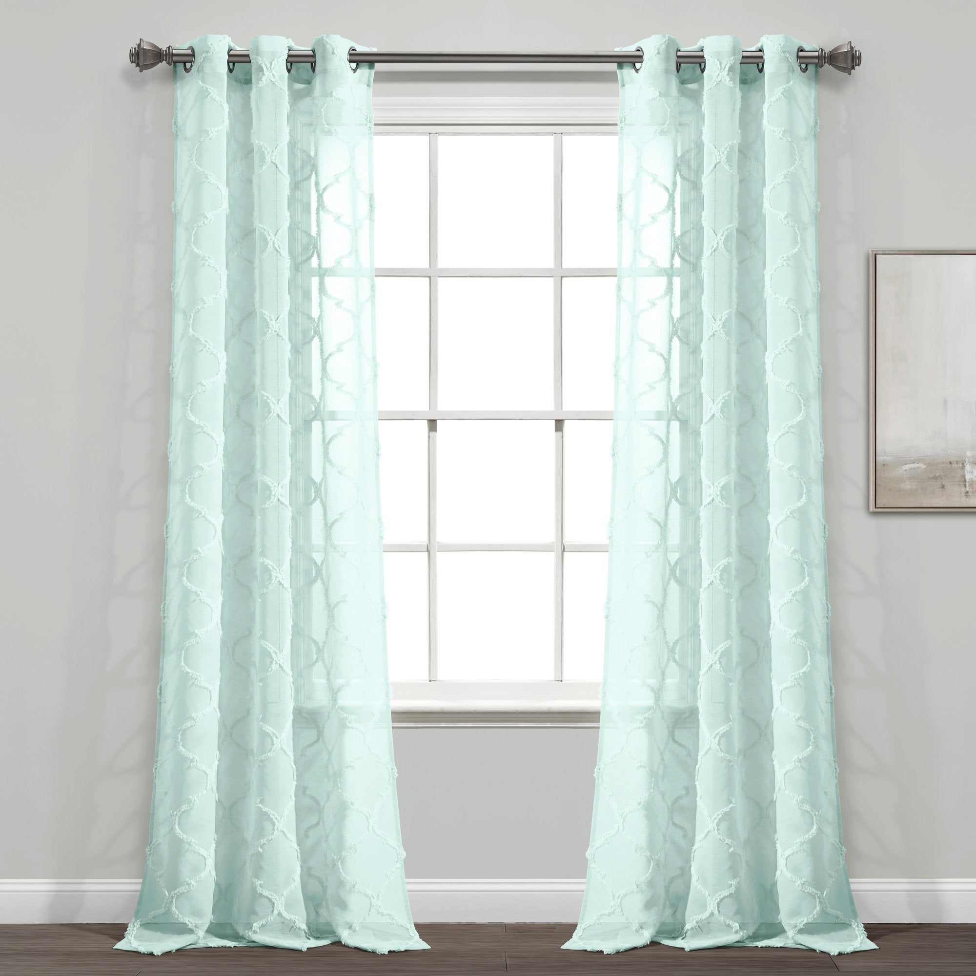 Avon Trellis Grommet Sheer Window Curtain Panel Set