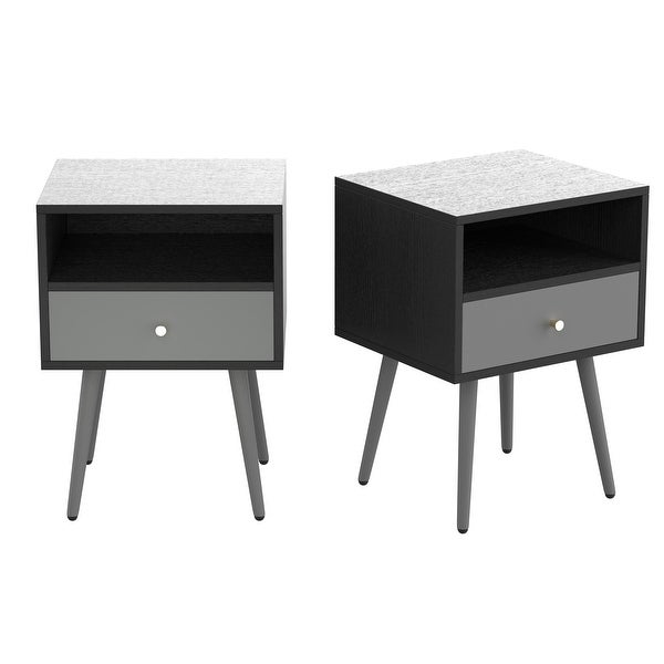 Set of 2 Modern Bedside Tables， Nightstand with 1 Storage Drawer Chic Sofa Table for Bedroom Living Room Office