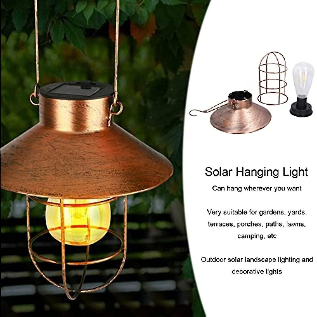 Camidy Solar Lantern Outdoor Hanging Solar Lights Lawn Garden Light Metal Waterproof Solar Outdoor Lights Led Bulbs Decorative Wall Lantern For Gar