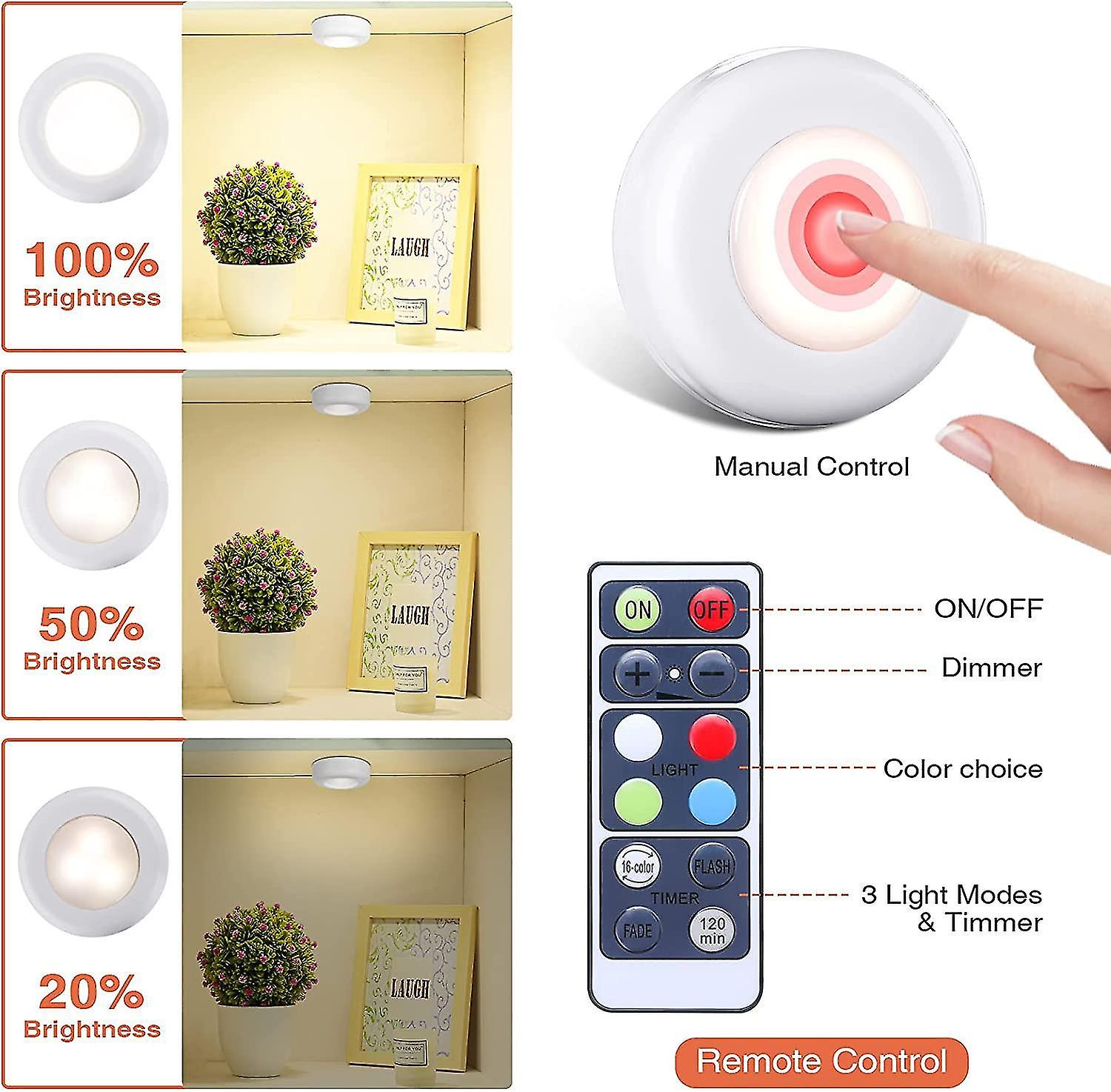 Closet/cabinet Lights， 6pcs Led Lights Cordless Warm White 4000k Dimmable， Battery Operated With Touch And Remote