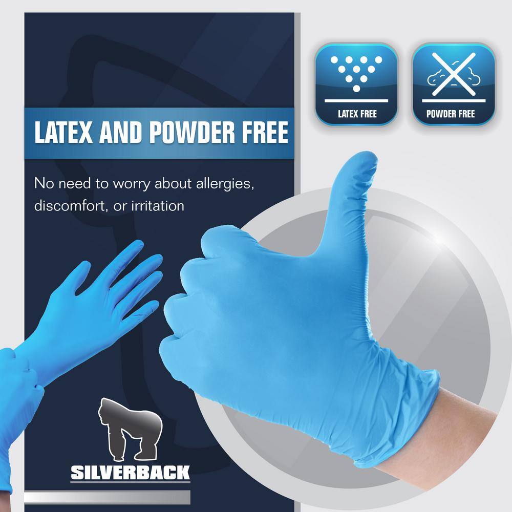 Silverback Blue Large 3.5 mil Nitrile Disposable Work Gloves Latex-Free (Box of 100) GLV-100PK-L