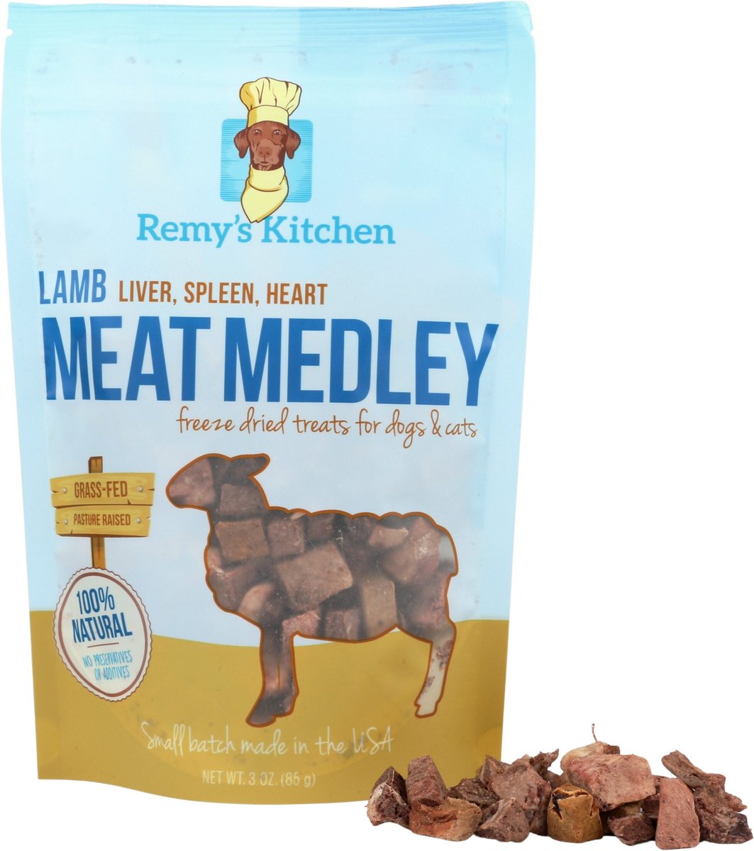 Remy's Kitchen Lamb Liver， Spleen， Heart Meat Medley Freeze-Dried Dog and Cat Treats， 3-oz bag