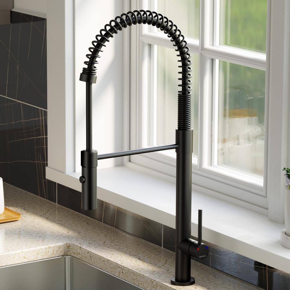 Karran Bluffton Single-Handle Pull-Down Sprayer Kitchen Faucet in Matte Black KKF220MB