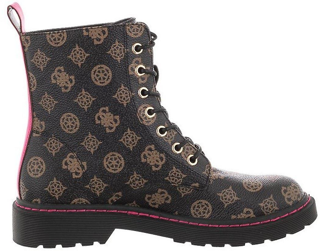 Guess Rambo Brown Pink 4G Logo Leather Womens Combat Boots-41