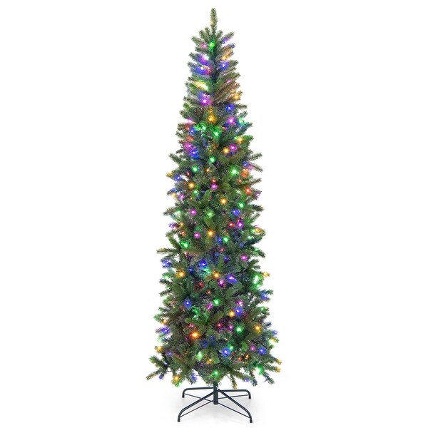 Gymax 7.5FT Hinged Prelit Christmas Slim Pencil Tree w/ 10 Lighting