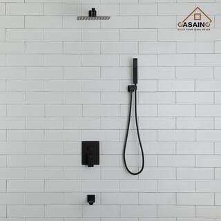 CASAINC 1-Handle 1-Spray Pattern 10 in. Wall Mount Shower Set Shower Head Tub and Shower Faucet Matte Black (Valve Included) DB-W93103H-10