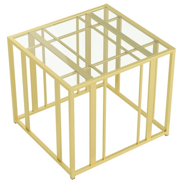 Adri Square End Table With Glass Top Matte Brass Coaster