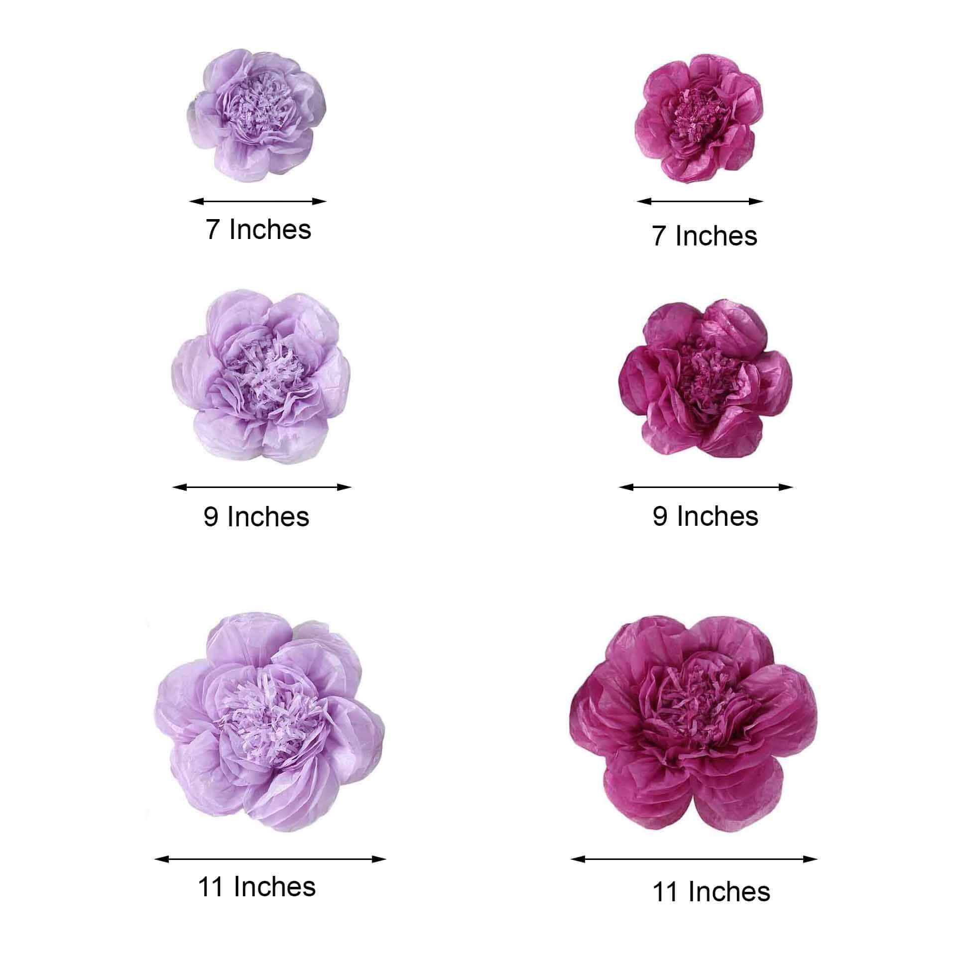 Set of 6 Lavender / Eggplant Peony 3D Paper Flowers Wall Decor 7