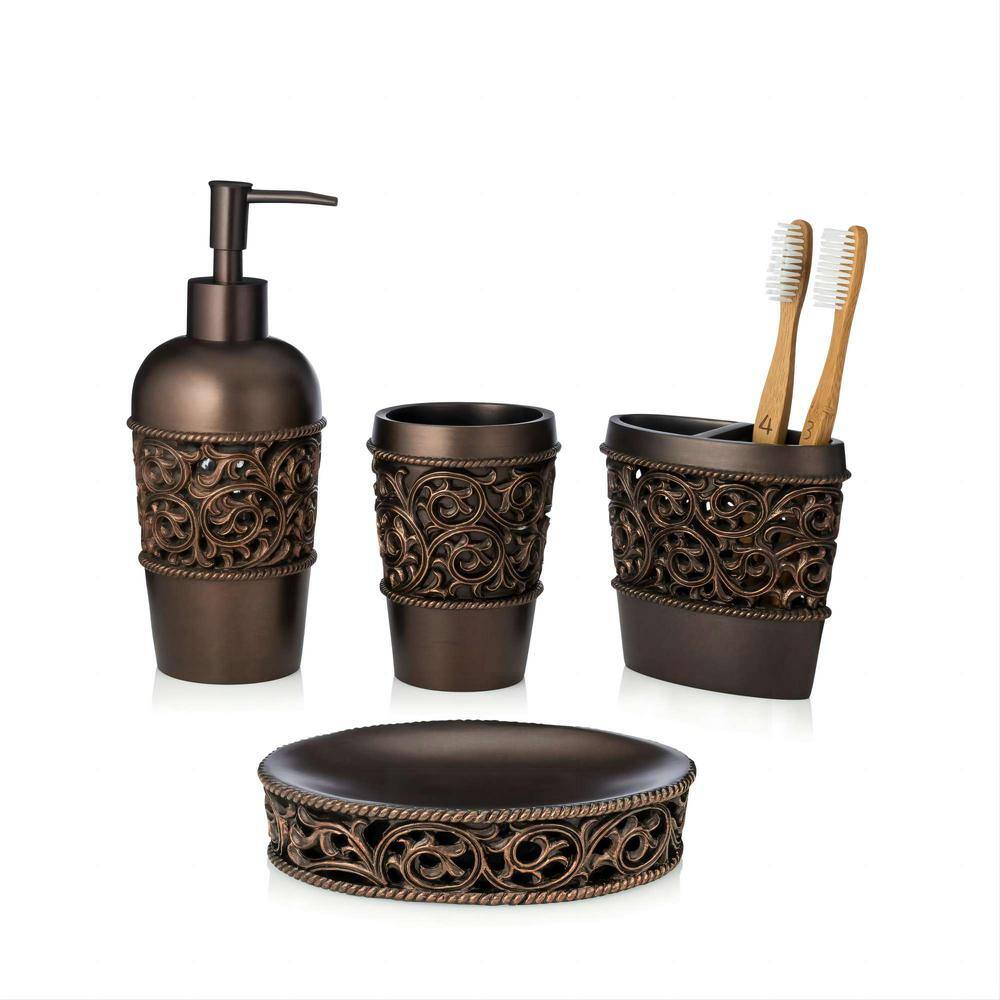 Dyiom 4-Piece Bronze Bathroom Accessory Set Complete Set Includes: Toothbrush Holder Lotion Dispenser Tumbler and Soap Dish 737288360