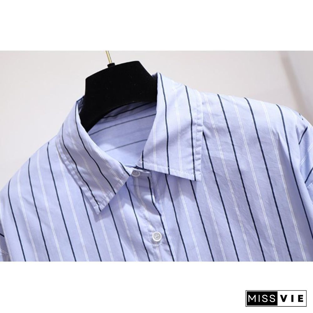 Casual Tees+Stripe V-neck Blouse P10641