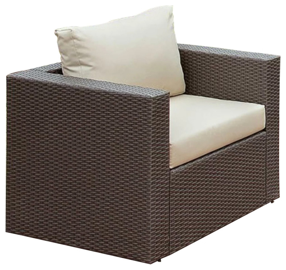 Faux Rattan Arm Chair With Seat  ampBack Cushions Gray And Ivory  Saltoro Sherpi   Tropical   Outdoor Lounge Chairs   by Dot  ampBo  Houzz