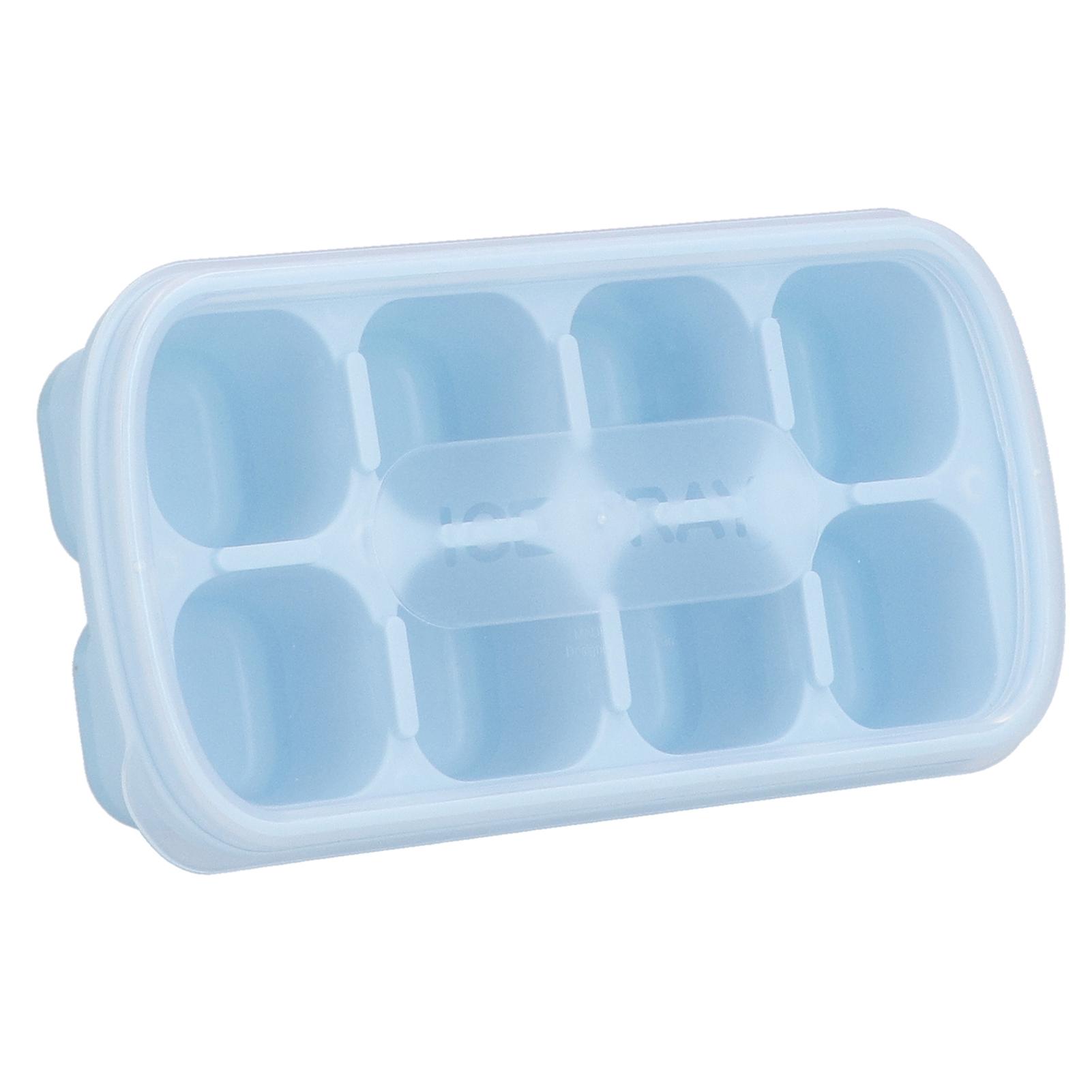 Ice Cube Tray， 8 Grid Square Silicone Ice Mold Heat Resistant Easy Release Ice Cube Maker Mold With Removable Lid For Cocktail， Whiskey[blue]