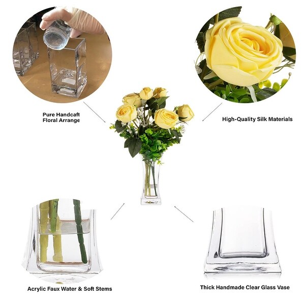 Mixed Artificial Rose Floral Arrangements in Vase Table Centerpieces for Dining Room Decoration