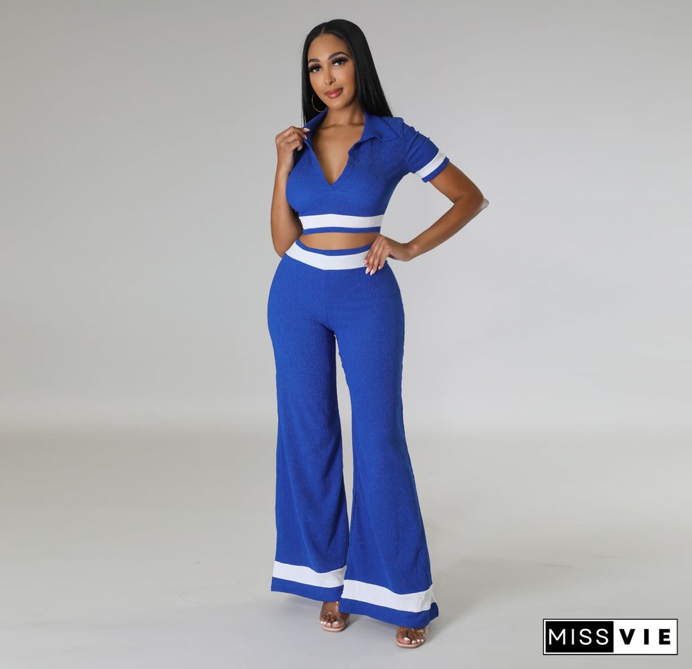 Polo Neck T Shirt Crop Tops Wide Leg Pants Outfits