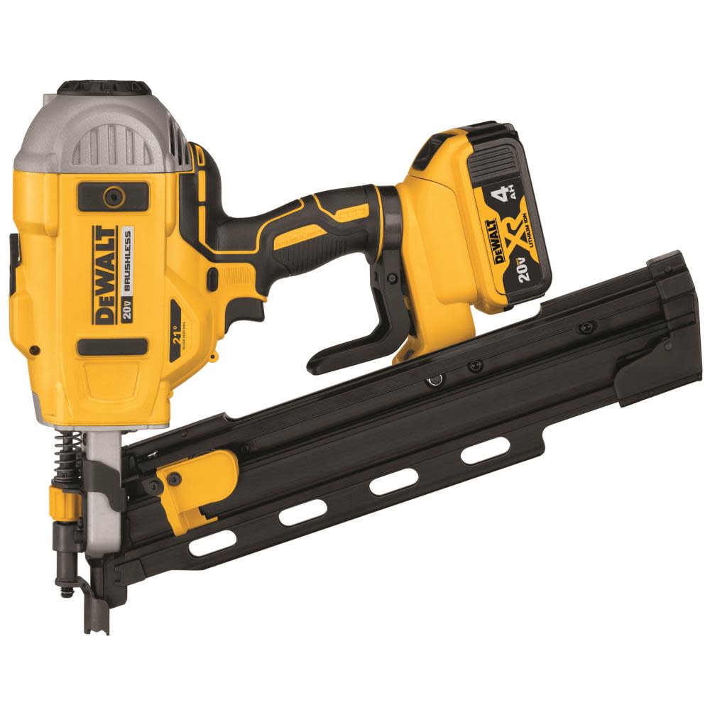 20V MAX* 21 Degree Plastic Collated Cordless Framing Nailer with Two 4Ah Lithium Ion Batteries， Charger， and Kit Bag ;