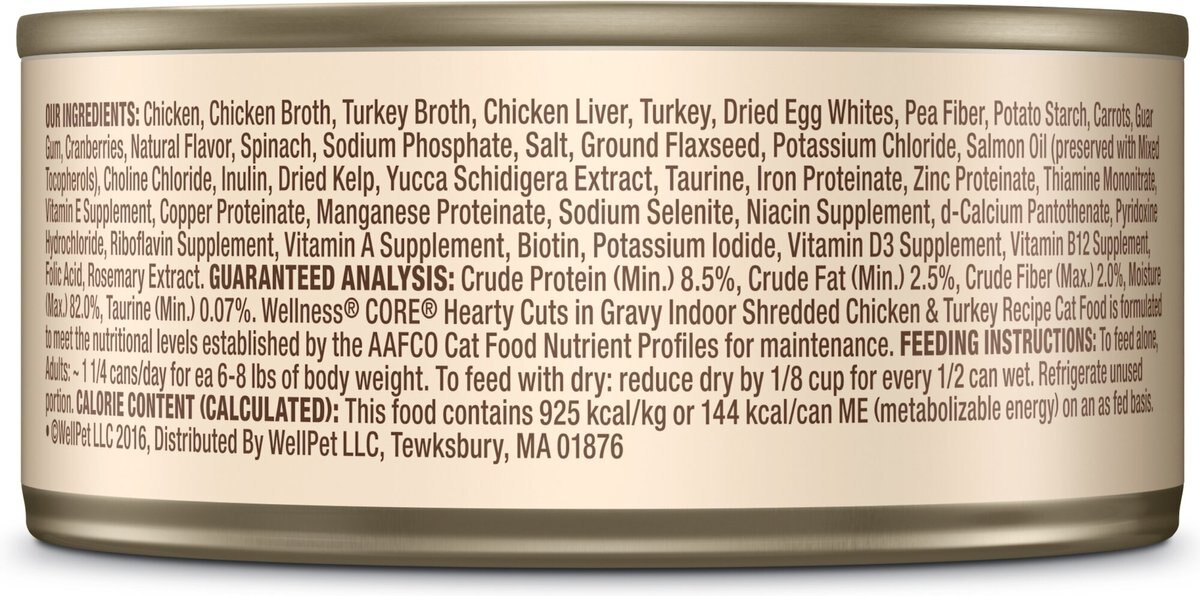 Wellness CORE Grain-Free Hearty Cuts in Gravy Indoor Shredded Chicken and Turkey Recipe Canned Cat Food