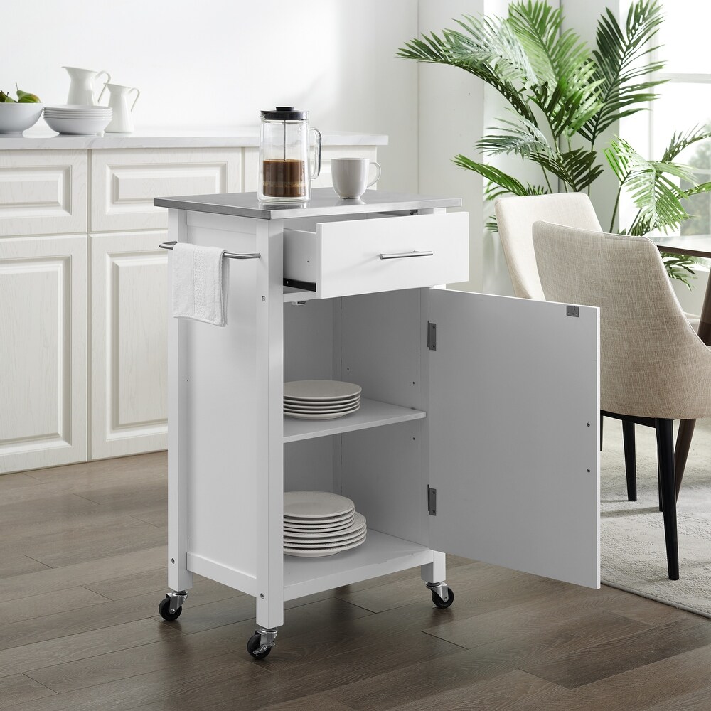 Crosley Savannah White Compact Kitchen Island Cart with Stainless Steel Top   37\